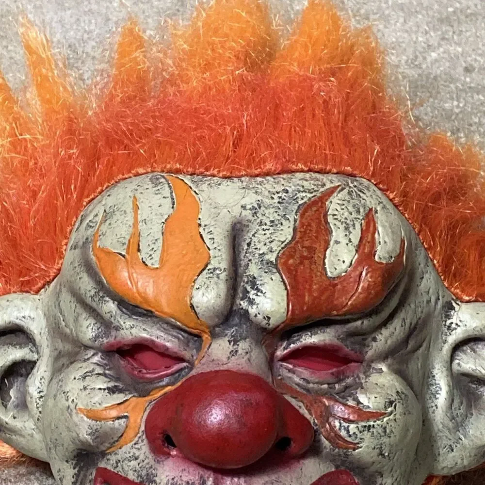 Evil Clown Adult Mask Orange Hair Grinning Teeth Latex Halloween Creepy